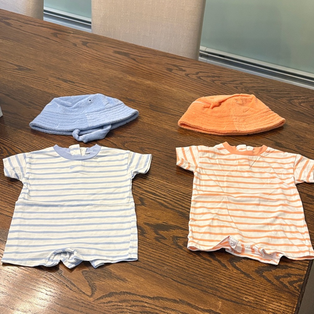 Nike Baby Rompers (2) and Bucket Hats

Blue & White
Orange & White